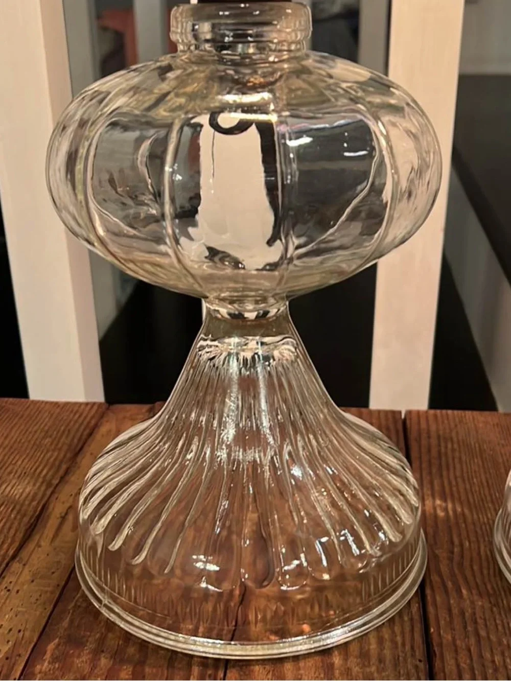 Pair of vintage clear glass converted oil lamps